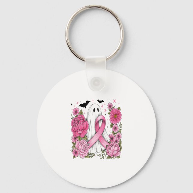 Breast Cancer Halloween Ghost Boho Keychain (Front)
