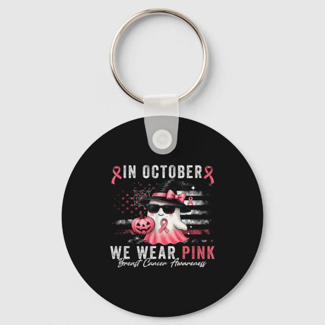 Breast Cancer Halloween In October We Wear Nk Us F Keychain (Front)