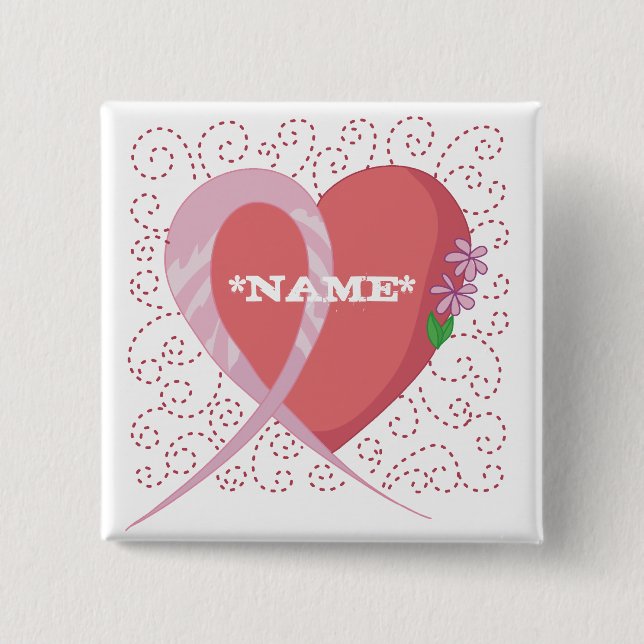 Breast Cancer Heart Customizable Square Button (Front)