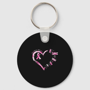 Breast cancer heart dragonflies awareness women keychain