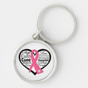 Breast Cancer Heart Ribbon Collage Keychain