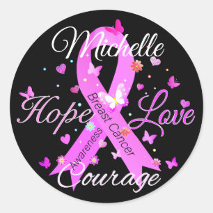 Breast Cancer Hope Love Courage Classic Round Stic Sticker