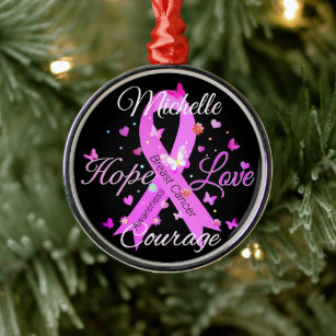 Breast Cancer Hope Love Courage Metal Ornament