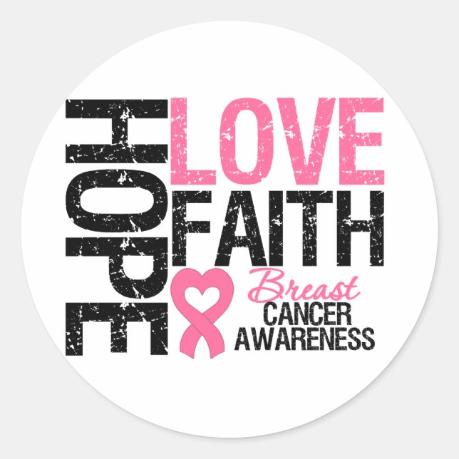 Breast Cancer Hope Love Faith Classic Round Sticker (Front)