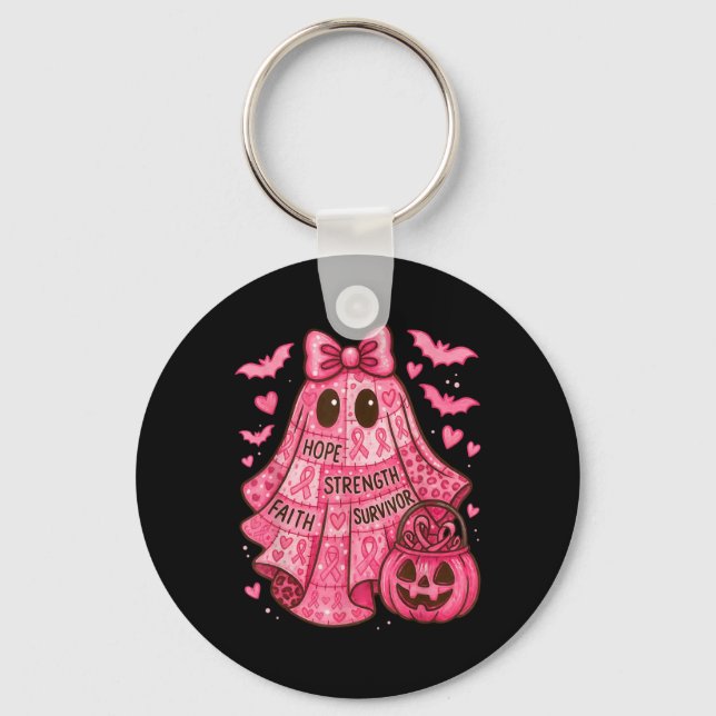 Breast Cancer Hope Strength Faith Survivor Ghost W Keychain (Front)