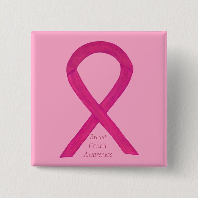 Breast Cancer Hot Pink Awareness Ribbon Custom Pin (Front)
