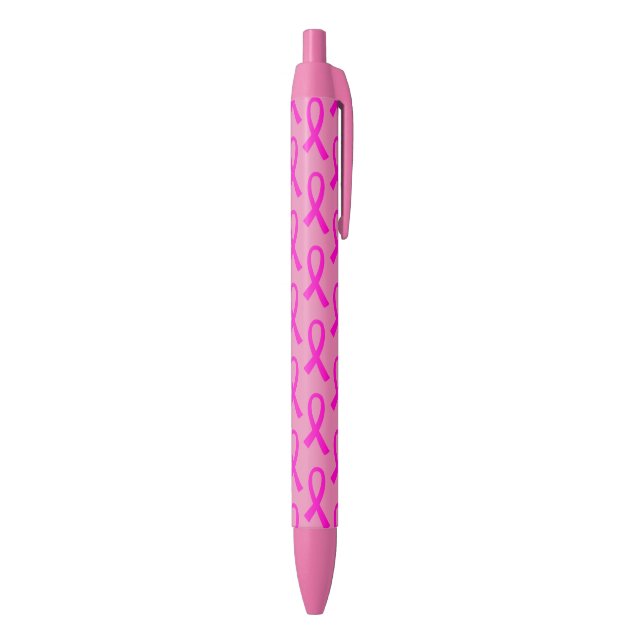 Breast Cancer Hot Pink Ribbon Pattern Black Ink Pen (Bottom (Vertical))