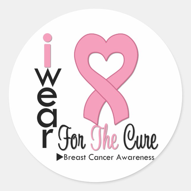 Breast Cancer I Wear Pink Ribbon For The Cure Classic Round Sticker (Front)