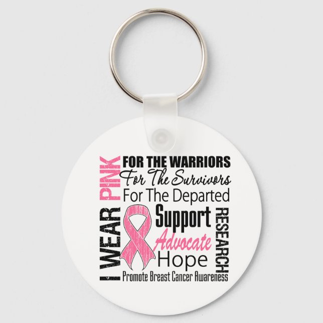 Breast Cancer I Wear Pink Ribbon TRIBUTE Keychain (Front)