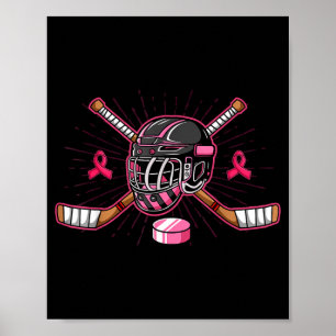 Breast cancer ice hockey player team puck rink poster