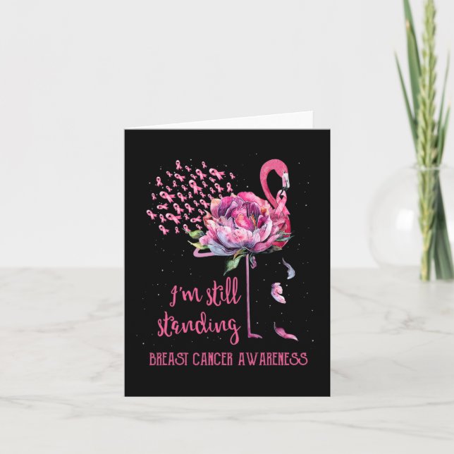 Breast Cancer I'm Still Standing Flamingo Ribbon  Card (Front)