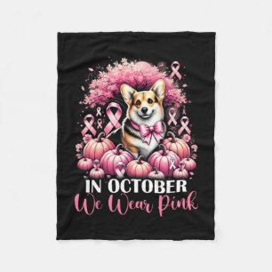 Breast Cancer In October We Wear Pink Pumpkin Corg Fleece Blanket