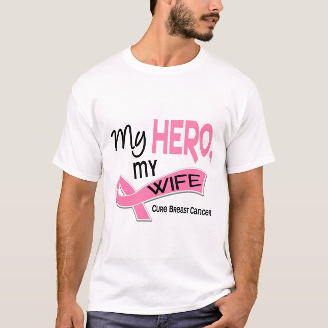 Breast Cancer MY HERO, MY WIFE 42 T-Shirt (Front)