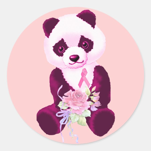 Breast Cancer Panda Bear Classic Round Sticker (Front)