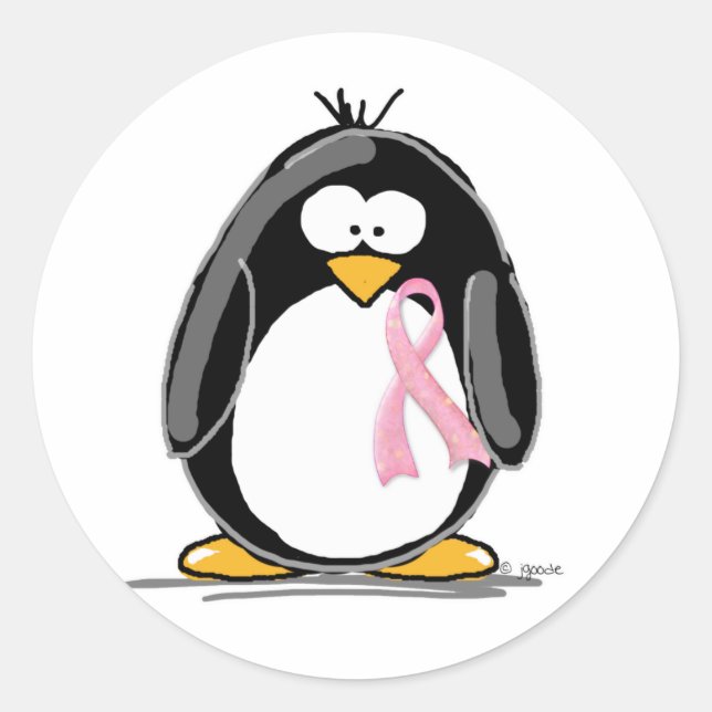 Breast Cancer Penguin Classic Round Sticker (Front)