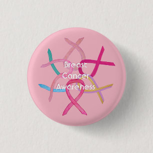 Breast Cancer Pink Awareness Ribbon Button Pin