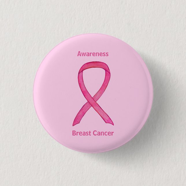 Breast Cancer Pink Awareness Ribbon Custom Pins (Front)
