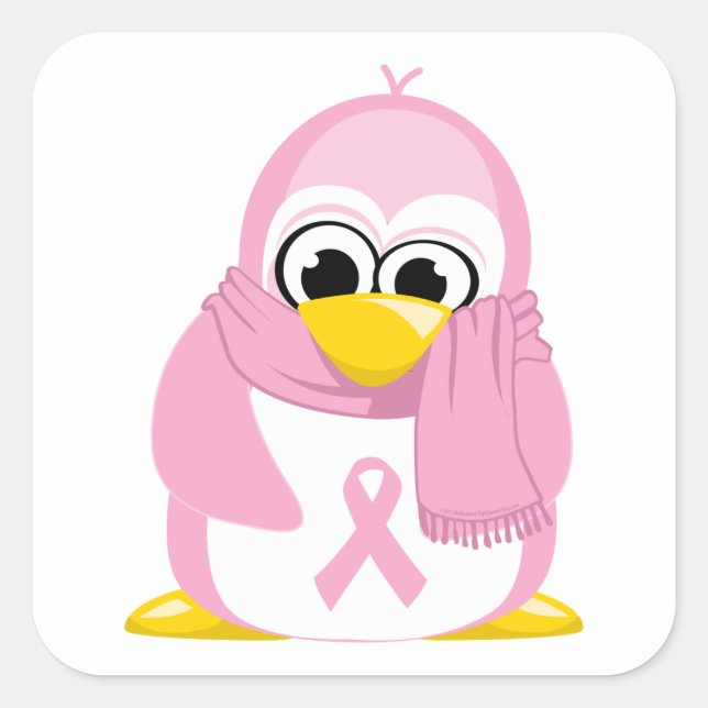 Breast Cancer Pink Penguin Square Sticker (Front)