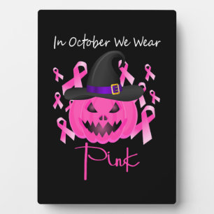 Breast Cancer Pink Pumpkin Halloween Plaque