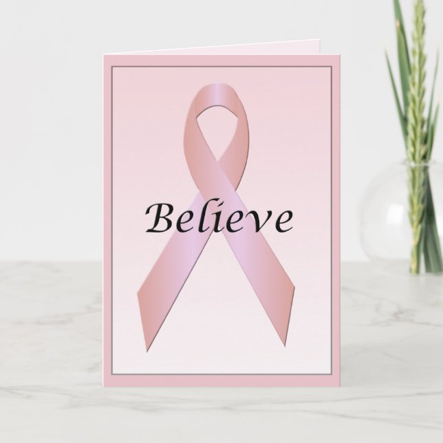 Breast Cancer Pink Ribbon Believe Card (Front)