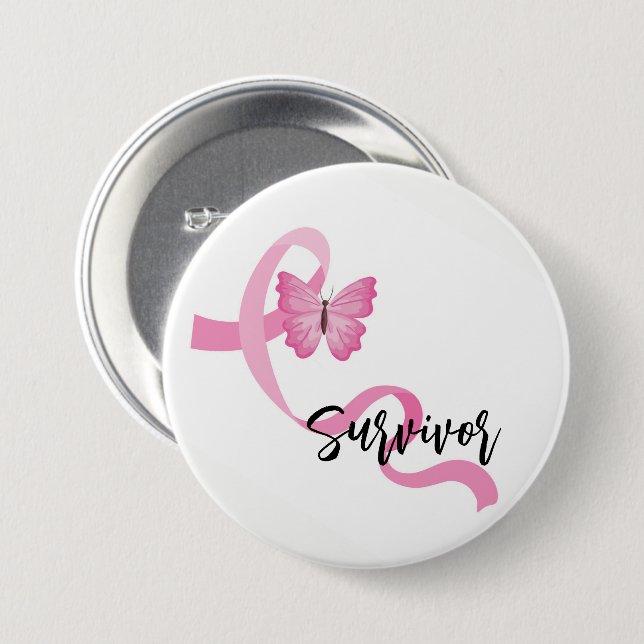 Breast Cancer Pink Ribbon Button Pin (Front & Back)