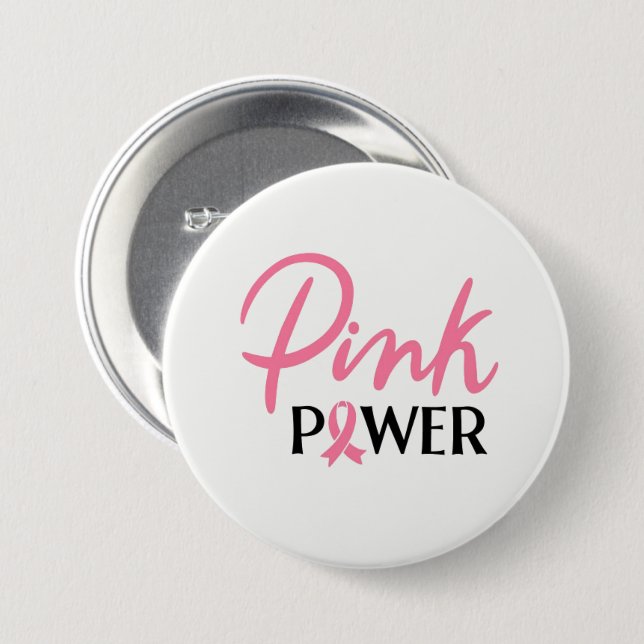 Breast Cancer Pink Ribbon Button Pin (Front & Back)
