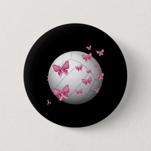 Breast Cancer Pink Ribbon Cute Volleyball Awarenes 2 Inch Round Button