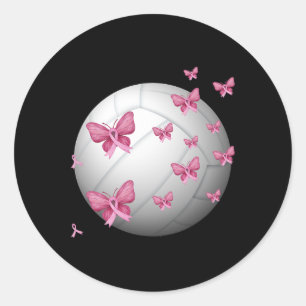 Breast Cancer Pink Ribbon Cute Volleyball Awarenes Classic Round Sticker