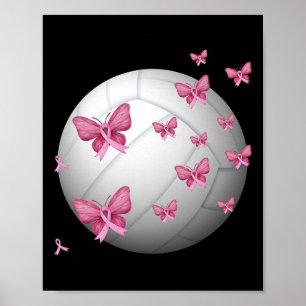Breast Cancer Pink Ribbon Cute Volleyball Awarenes Poster