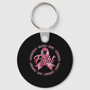Breast Cancer Pink Ribbon Fight Believe Hope Stren Keychain