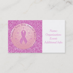 Breast Cancer Pink Ribbon Glitter Business Card 2