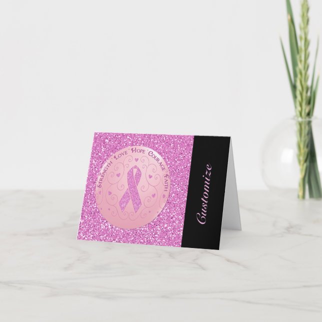 Breast Cancer Pink Ribbon Glitter Card 2 (Front)