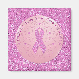Breast Cancer Pink Ribbon Glitter Magnet