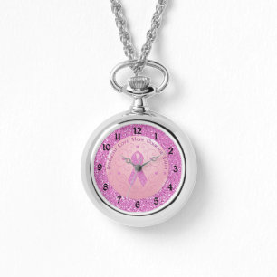 Breast Cancer Pink Ribbon Glitter   Watch