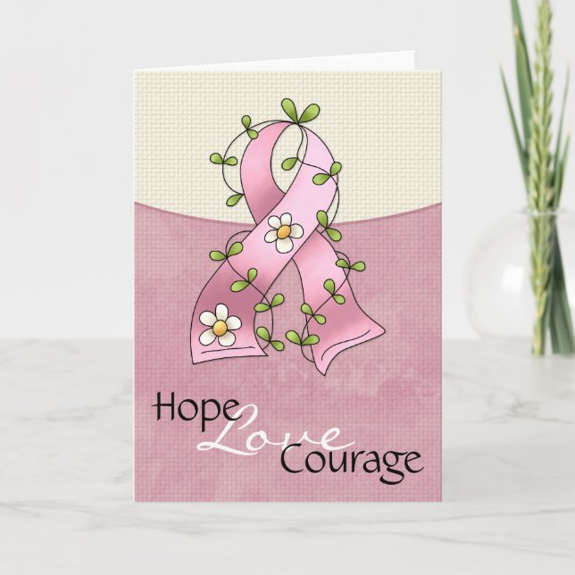 Breast Cancer Pink Ribbon Hope Love Courage Card 2 (Front)