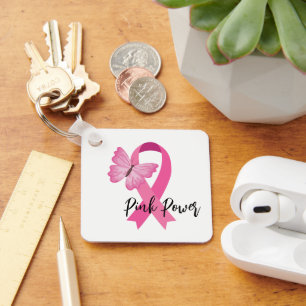 Breast Cancer Pink Ribbon Keychain