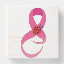 Breast Cancer Pink Ribbon Ladybug Luck Wood Box