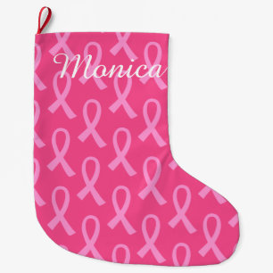 Breast Cancer Pink Ribbon Pattern Large Christmas Stocking