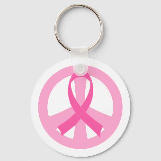 Breast Cancer Pink Ribbon Peace Sign Gift Keychain (Front)