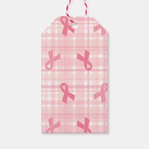 Breast Cancer Pink Ribbon Plaid Pattern Gift Tags