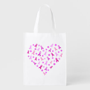 Breast Cancer Pink Ribbon Reusable Grocery Bag