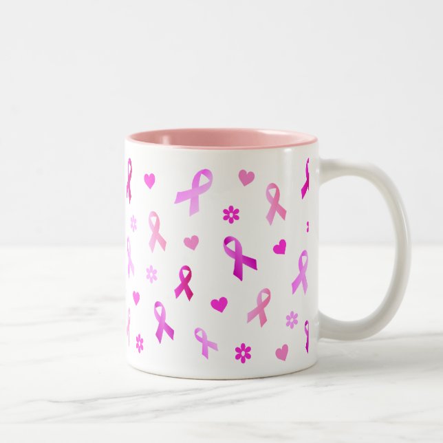 Breast Cancer Pink Ribbon Two-Tone Coffee Mug (Right)