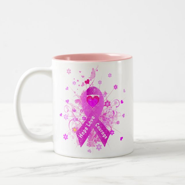 Breast Cancer Pink Ribbon Two-Tone Coffee Mug (Left)