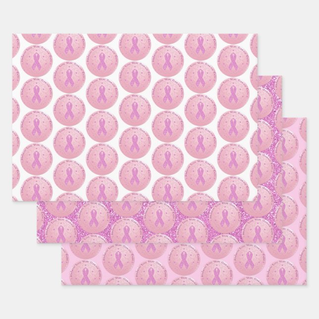 Breast Cancer Pink Ribbon Wrapping Paper Sheet (Set)