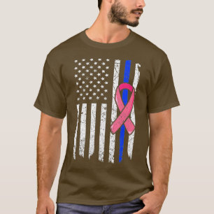 Breast Cancer Police American Flag  Pink Ribbon Fi T-Shirt