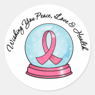 Breast Cancer Ribbon Merry Christmas Snowglobe Classic Round Sticker