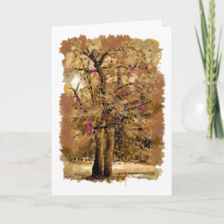Breast cancer ribbons on a tree card