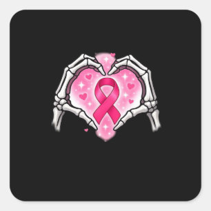 Breast Cancer Skeleton Hand Heart Sign Ribbon Awar Square Sticker