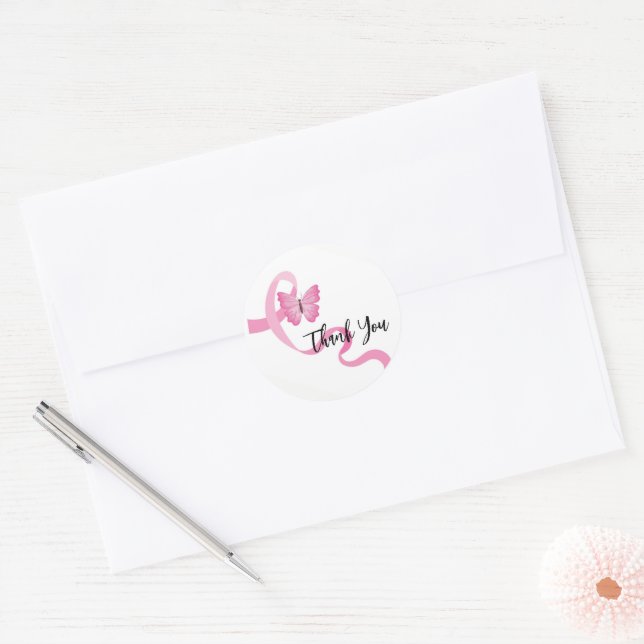 Breast Cancer Stickers-Pink Ribbon Classic Round Sticker (Envelope)