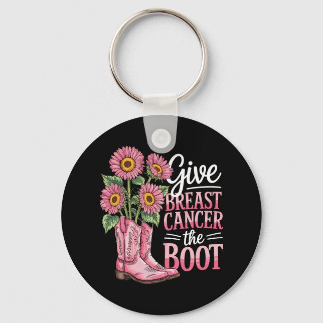 Breast Cancer Support Boot Funny  Keychain (Front)
